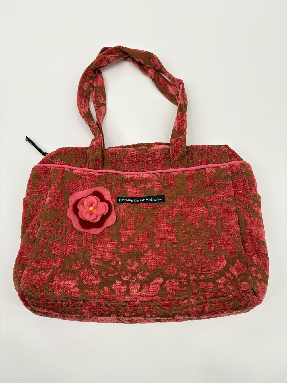Petunia Picklebottom Diaper Bag Rose floral Jacquard Pink Embossed Tote Purse